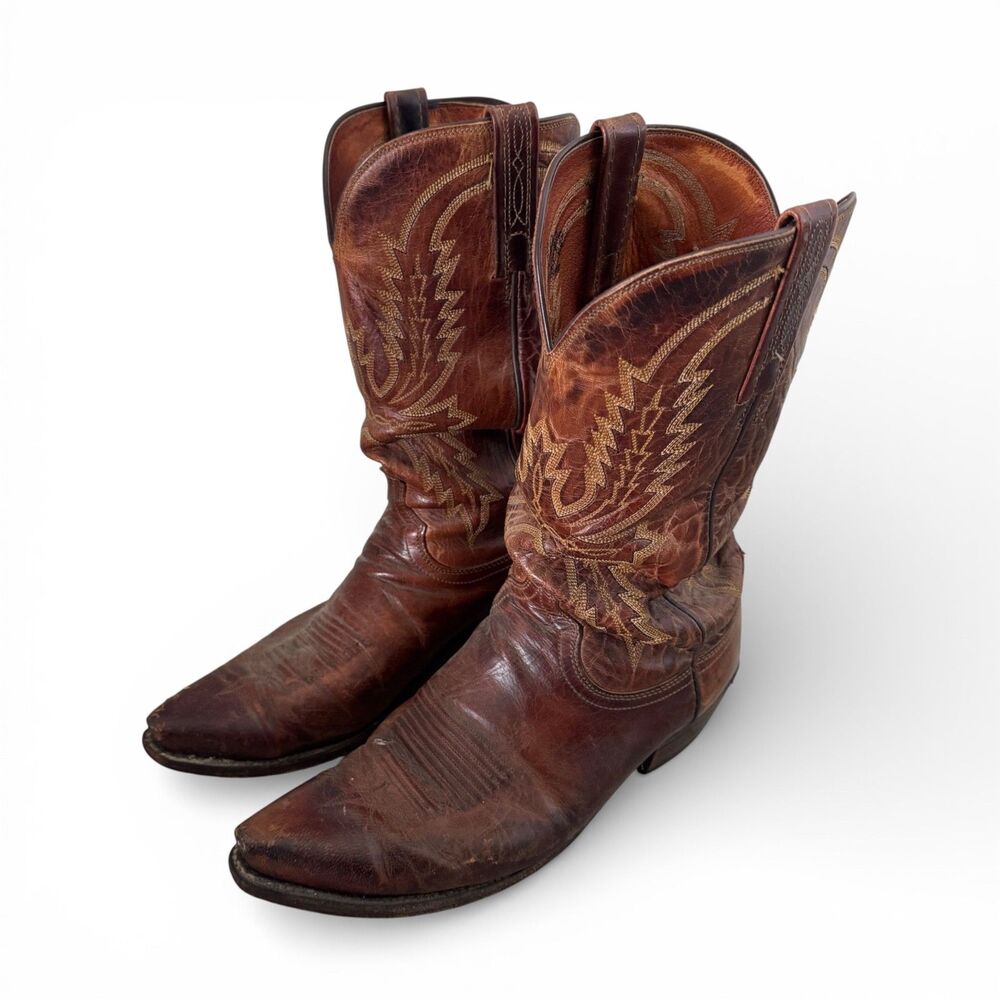 Lucchese 1883 Mad Dog Goat Leather Cowboy Boots Brown Snip Toe Mens 9 2E USA - Picture 2 of 15
